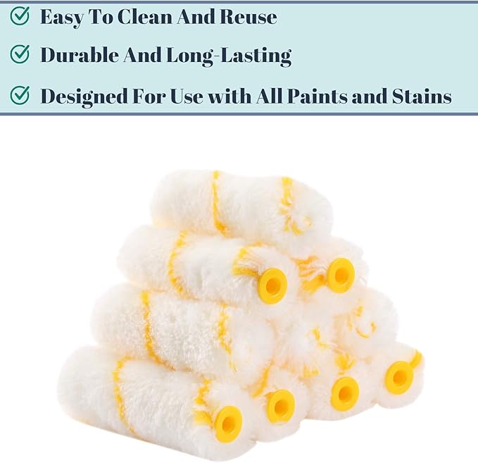 Bates- Paint Rollers, 4 inch Paint Roller with 10 Covers, Wall Painting Tool