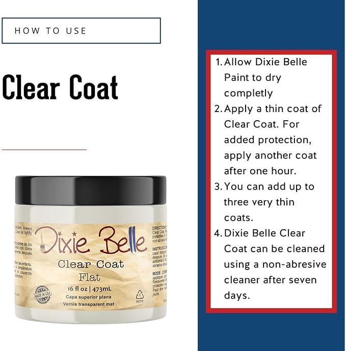 Dixie Belle Paint Company | Flat Clear Coat (16oz) | Soft Matte Finish Polyacrylic Topcoat | Chalk-Friendly Furniture Paint Finish