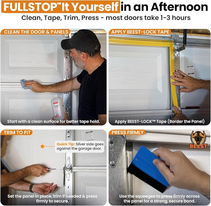BEEST FULLSTOP Garage Door Insulation Kit w/ Seals & Window Films - 16x7 & 16x8 ft Double Garage Door Insulation Panels -16 Pre-Cut 24x48 Foam-Core Panels w/ Tape, Cutter & Squeegee
