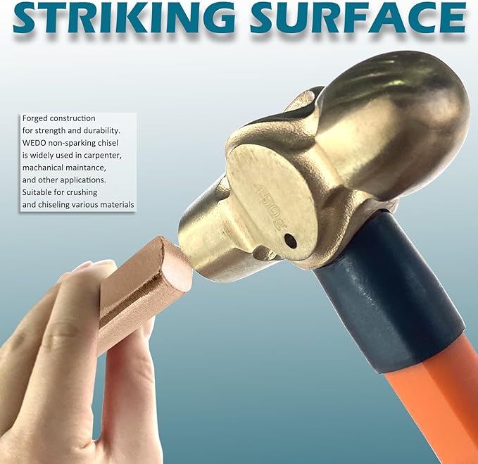 WEDO Non-Sparking Flat Chisel Pointy Head,Cold Chisel,Beryllium Copper,4x7x200mm,Non-Magnetic,BAM & FM Certificate,Cone Chisel for Carpentry, Metalwork, Woodwork & Masonry work