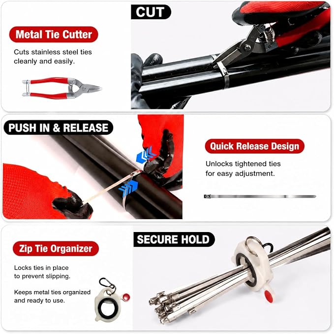 Metal Zip Ties Heavy Duty Outdoor, Metal Zip Tie Tool with 150PCS 11.8 inch | Stainless Steel Zip Ties Gun Kit with Metal Cable Ties for Industrial,Tightening Cutting, Outdoor Fence Automotive Garden