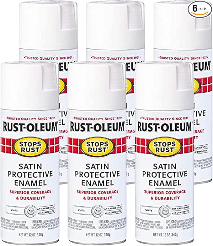 Rust-Oleum 7791830-6PK Stops Rust Spray Paint, 12 oz, Satin White, 6 Pack