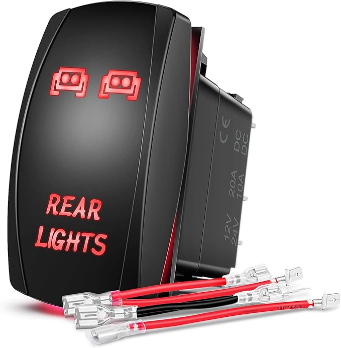 Nilight Rear Lights Rocker Switch Led Light Bar Switch 5Pin Laser On/Off switches Red 20A/12V 10A/24V Switch with Jumper Wires Set for Cars,Trucks,RVs,2 Years Warranty