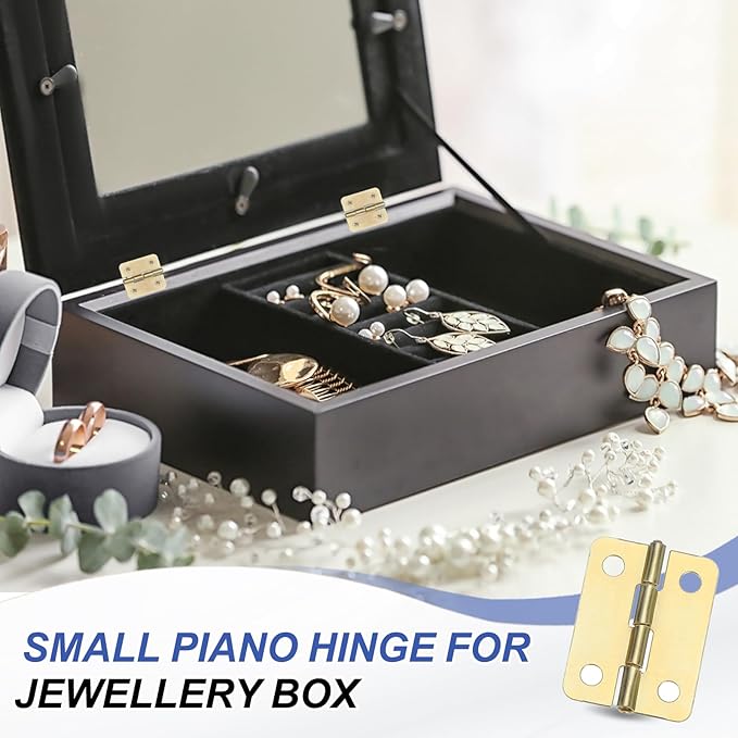 MECCANIXITY Small Butt Hinges 1 Inch Mini Jewelry Box Hinge with Screw for Jewelry Wooden Boxes Cabinet Drawer Doors Gate (Gold Tone, Pack of 12)