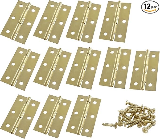 Murtenze 12 Pack 2.5 Inch Door Hinge, Gold Butt Hinges Ball Bearing, Window and Outdoor Hinges With Mounting Screws