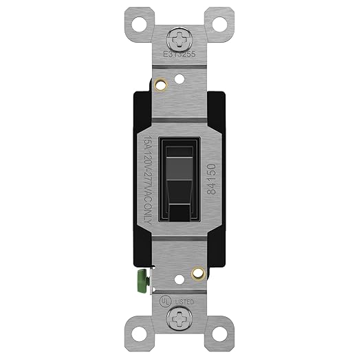 ENERLITES 4-Way Toggle Light Switch, Four Way, Side Wiring, Copper Wire Only, Grounding Screw, Residential Grade, 15A 125VAC 60Hz, UL Listed, 84150-BK, Black
