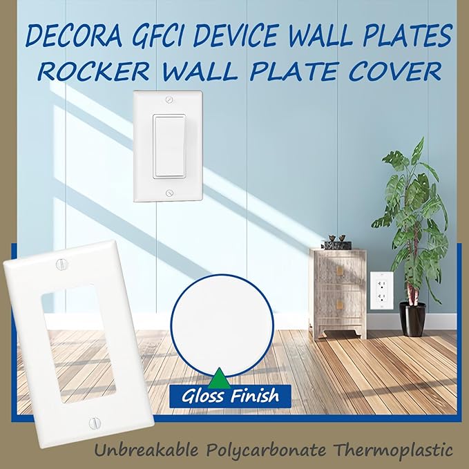 Light Switch GFCI Device Wallplate, Rocker Wall Plate Cover,Light Switch cover,Standard Size 1-Gang 4.50" x 2.76",Smooth Face,Unbreakable Polycarbonate Thermoplastic,UL Listed,2-Pack