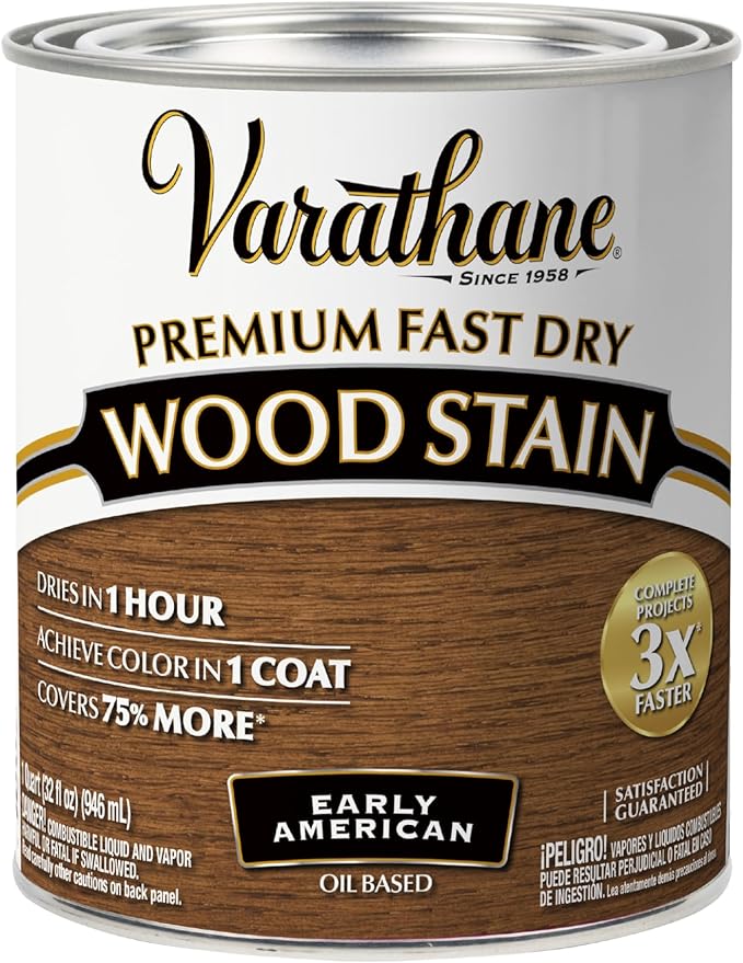 Varathane Premium Fast Dry Wood Stain | 1 Hour Dry Time | 1 Coat Color | Interior Wood Stain | Furniture, Cabinets, Doors, Trim | Quart | Early American