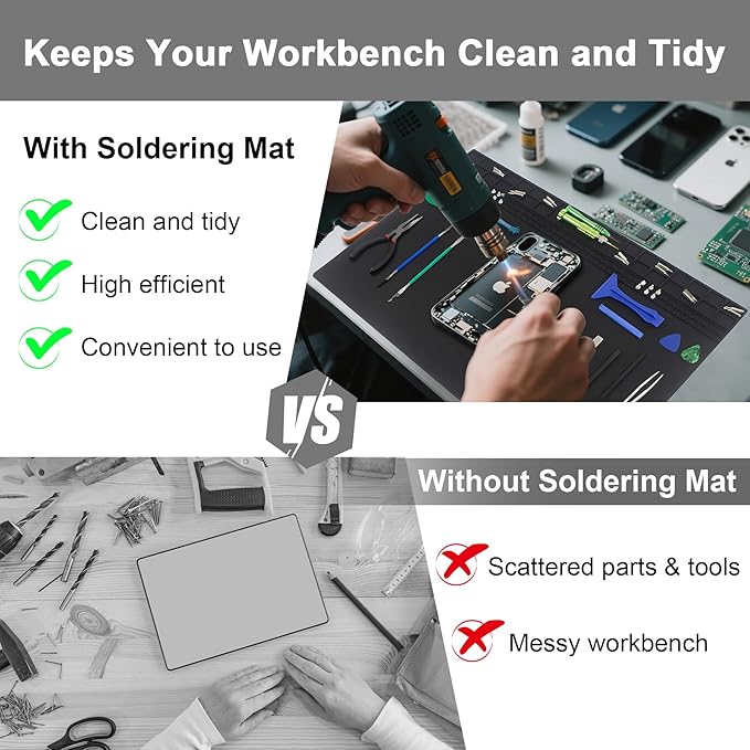 23.7''x13.8'' Extra Large Soldering Mat Premium Silicone 932°F Heat Resistant Repair Mat Non-Slip Large Soldering Mat for Soldering Iron, DIY Projects, Electronics, Phone, Laptop Repair (Black)