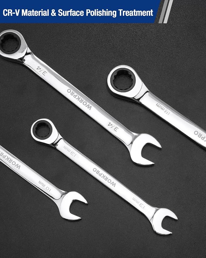 WORKPRO 13 mm Ratcheting Combination Wrench, Mirror Polish Chrome Plating (Pack of 2)