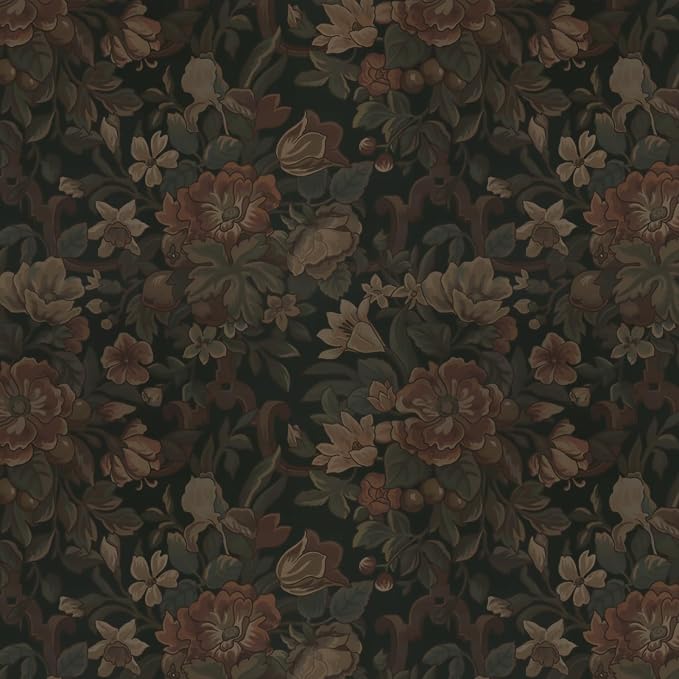 Dimoon Vintage Peel and Stick Wallpaper Dark Green Floral Wall Paper 16.1"x591" Retro Victorian Moody Wallpaper Renter Friendly Dark Floral Gothic Contact Paper for Bedroom Shelf Liner Vinyl Roll
