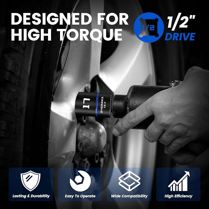 13PCS 1/2-Inch Drive Click Torque Wrench Set (30-300 ft-lb / 40.7-406.8 Nm), Tire Change Kit with 1/2" Breaker Bar, 5" Extension & 10 Metric/SAE Sockets for Auto, Truck & Lug Nut Repair
