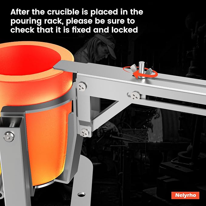 Nelyrho Handheld Crucible Pouring Tongs with Crucible #3 (6.6lbs-3kg) | Includes pouring rack and graphite crucible, designed for use with melting furnaces, casting gold, silver, aluminium, brass