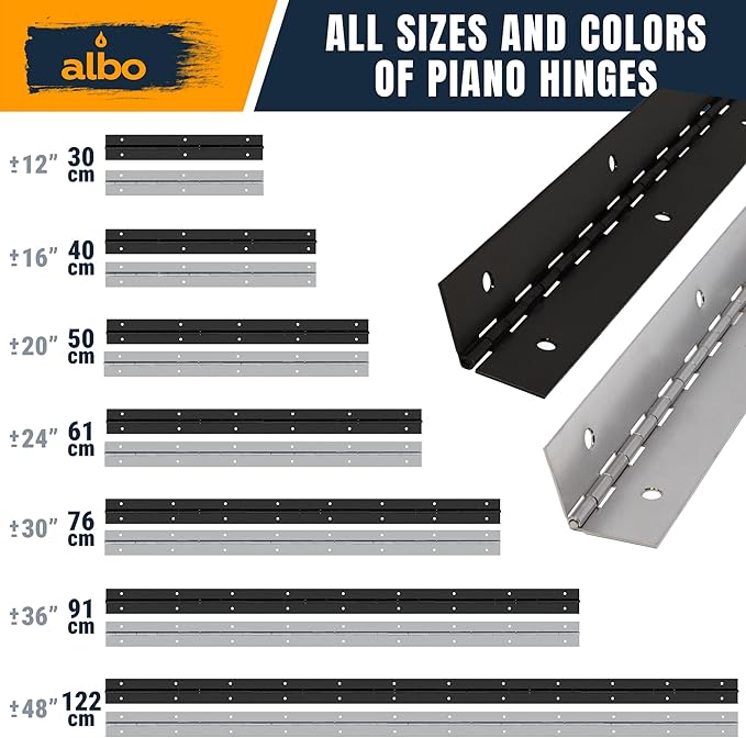ALBO 48 Inch Silver Heavy Duty Piano Hinge Continuous Stainless Steel 304 (2-Pack), Surface Mount Cabinet Hinges Silver 48"x2" for Industrial Equipment, Commercial Display & Large Access Panel