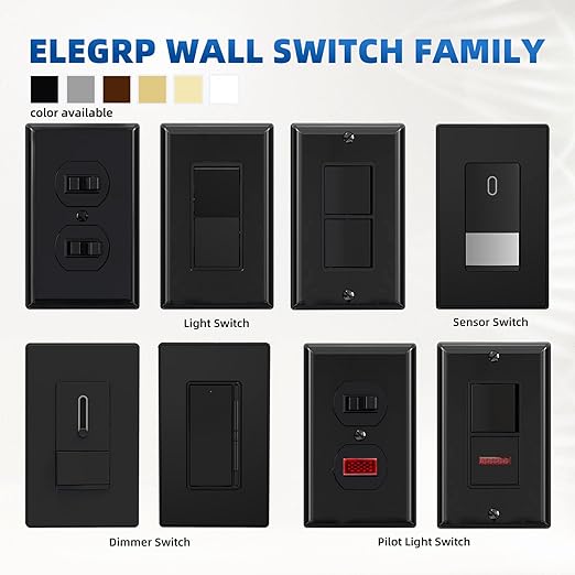 ELEGRP 3 Way Decorator Light Switch, 15Amp, 120-277 Volt, AC Rocker Paddle Wall Switch Replacement, Self-Grounding, Residential Grade, Screwless Wall Plate, UL Listed (20 Pack, Glossy Black)