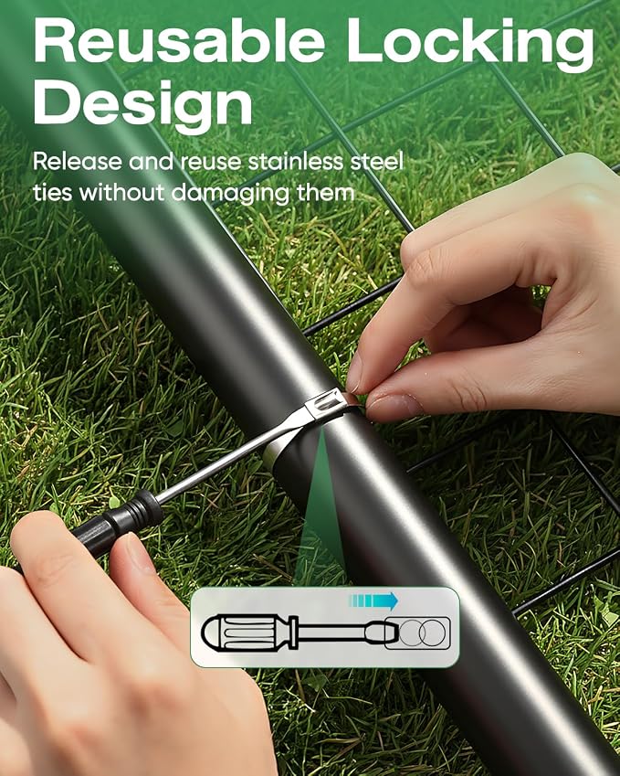112-Piece Cable Tie Gun Kit, 11.8 Inch 304 Stainless Steel Zip Ties | Includes 110 Metal Zip Ties and Release Tool; Gun Tightens and Cuts for Fence, Exhaust Pipe, Chicken Coop, Farm and Cables