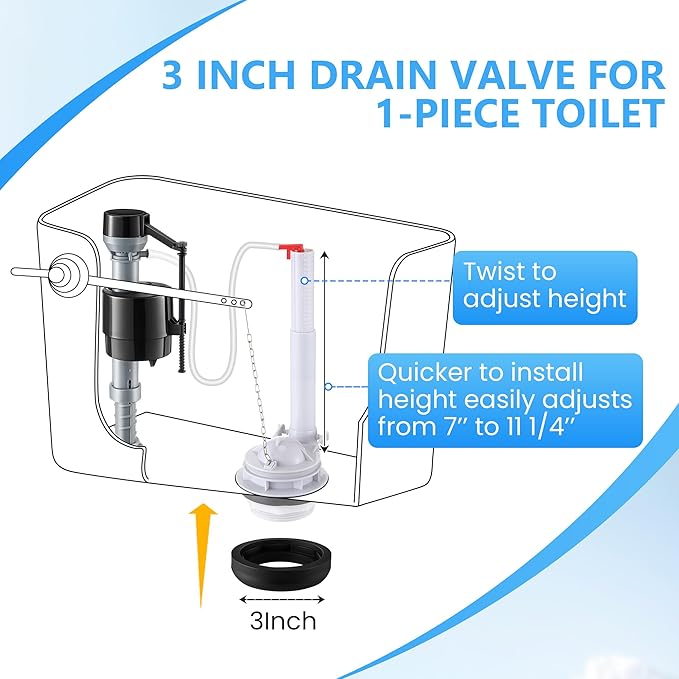 Saillong 3 Inch Toilet Flusher Replacement Kit, Include 3 Inch Adjustable Flush Valve with Flapper, Fill Valve, Front Flush Handle, Rubber Gasket, Bolts, Complete Toilet Parts Inside Tank Kit(1 Pack)