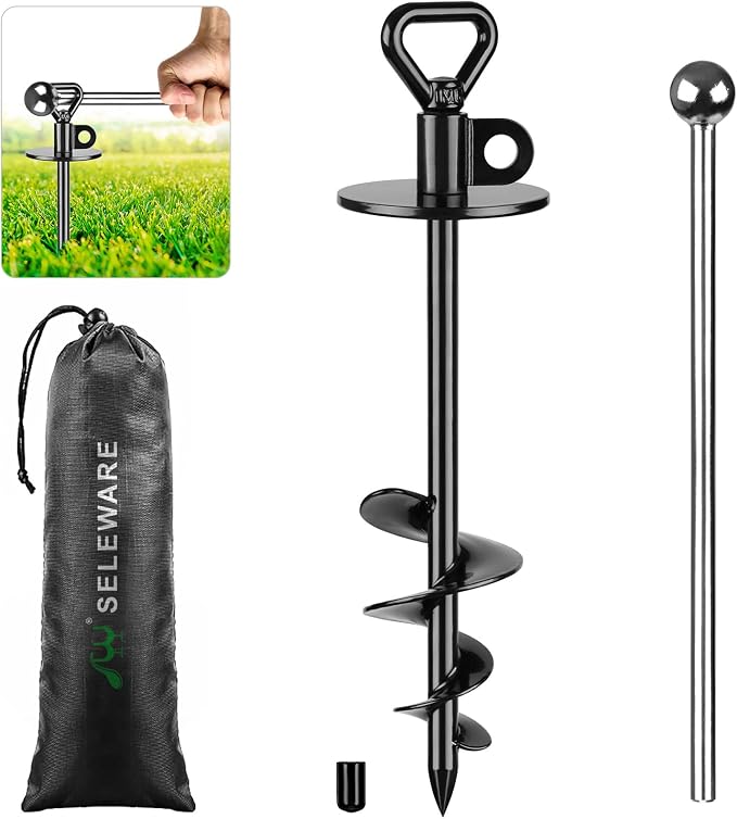 SELEWARE Dog Tie Out Stake 360° Swivel Dog Anchor Outdoor Dog Ground Anchor | 15" Long Anti-Rust Heavy Duty Dog Stake for Large Dogs up to 220 lbs, Easy Install with Twist Rod for Yard, Camping Outside