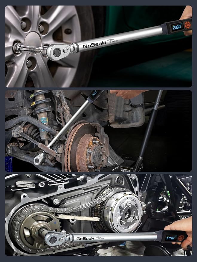 Goseek Upgraded Rechargeable Digital Torque Wrench, 12.5-250.7Ft-lbs/17-340Nm, 1/2'' Drive Electric Torque Wrench Set with Buzzer & LED & Vibration for Car Motor Tires Auto Repair