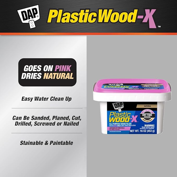 DAP Plastic Wood-X with DryDex Wood Filler, Natural, 16 Oz (7079800542) (Pack of 8)