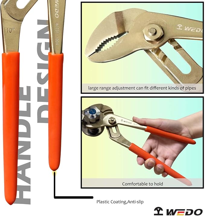 WEDO 12"Groove Joint Pliers,Tongue-and-Groove Pliers,Aluminum Bronze,Length 300mm,Max jaw opening 55mm,DIN Standard, BAM & FM Certificate