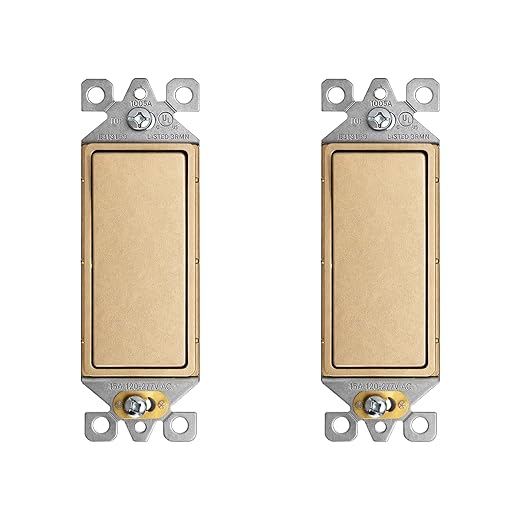 ELEGRP Matte Champagne Gold 3 Way Decorator Light Switch, 15A 120-277V, Paddle Rocker Switch Replacement, On/Off Wall Switch, Self-Grounding, Residential Grade, UL/CUL, 2 Pack