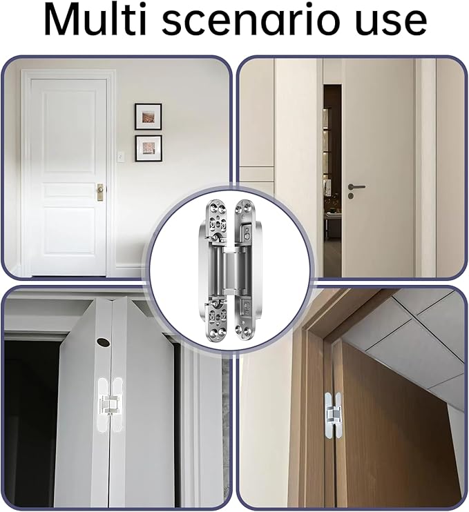 9.7" 2 pcs Hidden Hinges for Doors Invisible Hinge Concealed Hinges Zinc Alloy 180 Degree Swing Hinge 3 Way Adjustable Butt Silent Door Hinges 9.7 x 3.3 x 1inch (Silver 10 inches)