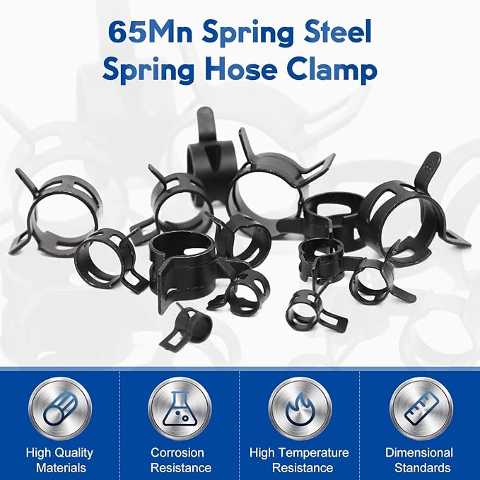 10pcs 0.24" ID Constant Tension Band Hose Clamps, 6mm Spring Band Type Action Hose Clamp Manganese Steel Fuel Line Clamp Low Pressure Air Clip Clamp for Fuel Hose Line Water Pipe Air Tube black