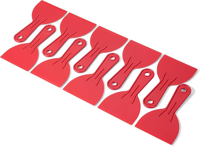 Bates- Plastic Putty Knife Set, 4 Inch, 10 Pack, Red, Flexible Paint Scraper Tool for Spackling, Spackle Tool, Plastic Putty Knife Scraper, Solvent Resistant