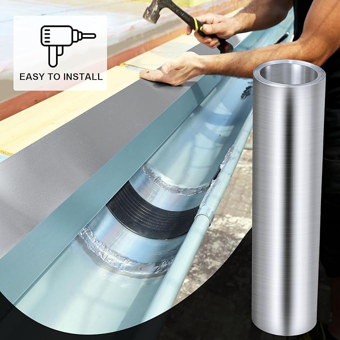 Therwen 1 Roll Aluminum Flashing Roll Metal Aluminum Roof Panels 0.2 mm Thickness Roof Flashing Strip for Sealing Windows Doors Siding Backyard Stains Moss and Mildew Prevention (20" x 10')