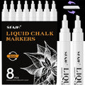 SFAIH Liquid Chalk Markers for Blackboard - White 8 Pack 6mm Reversible Tip, Wet Erase Chalk Marker for Chalkboard, Menu, Bistro, Signs, Windows, Glass, Labels, [1s Wet Wipe] - No Residue