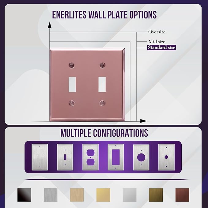 ENERLITES Toggle Light Switch Metal Wall Plate, Stainless Steel Switch Cover, Corrosion Resistant, Standrad Size 2-gang 4.50" x 4.57", Stainless Steel 201, 7712-PRG, Polished Rose Gold (Pack of 1)