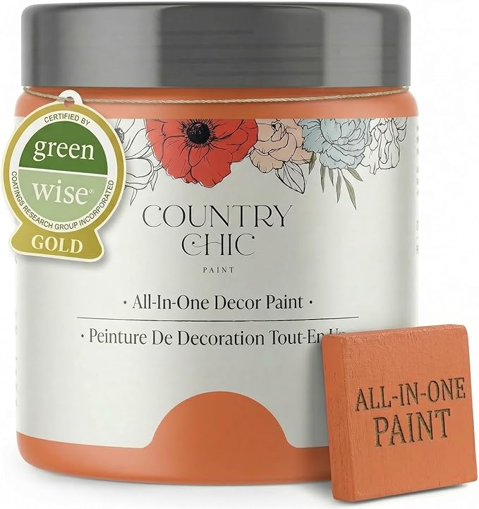 Country Chic All-in-One Chalk Paint for Furniture, Cabinets, Home Decor, Eco-Friendly, Matte Finish, Built-In Primer & Top Coat for Wood, Metal - Persimmon (Orange) - 4 oz (118 ml)