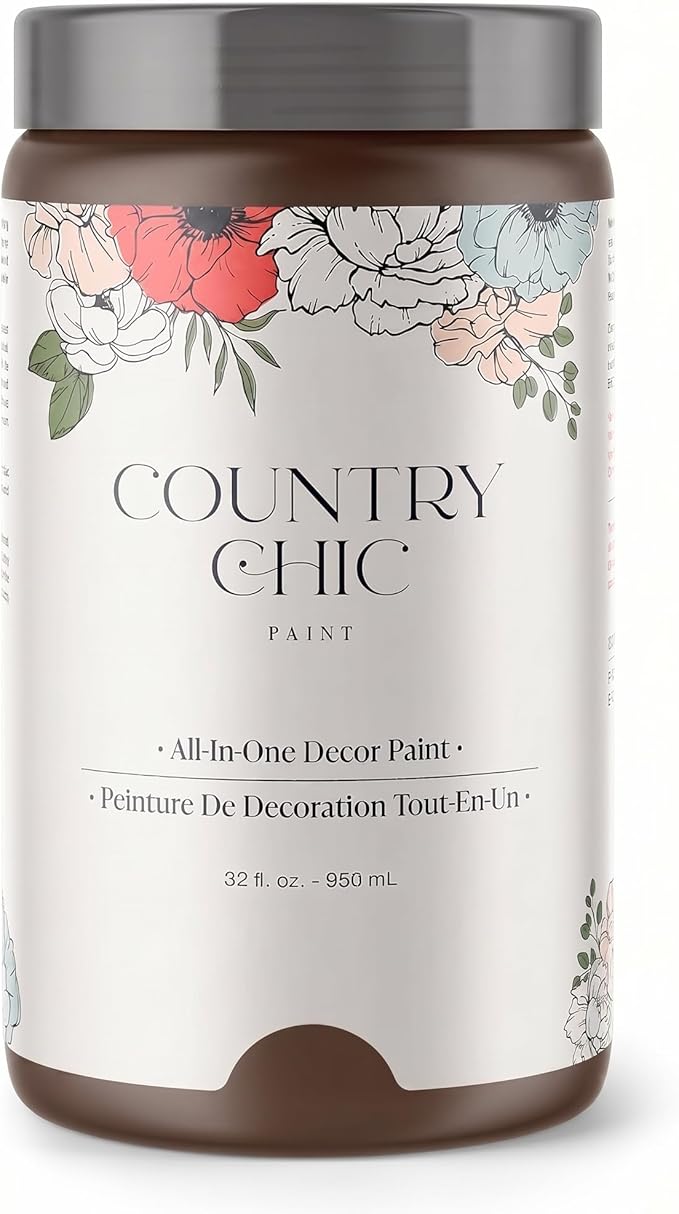 Country Chic All-in-One Chalk Paint for Furniture, Cabinets, Home Decor, Eco-Friendly, Matte Finish, Built-In Primer & Top Coat for Wood, Metal - Leather Bound (Chocolate Brown) - Quart 32 oz (950 ml)
