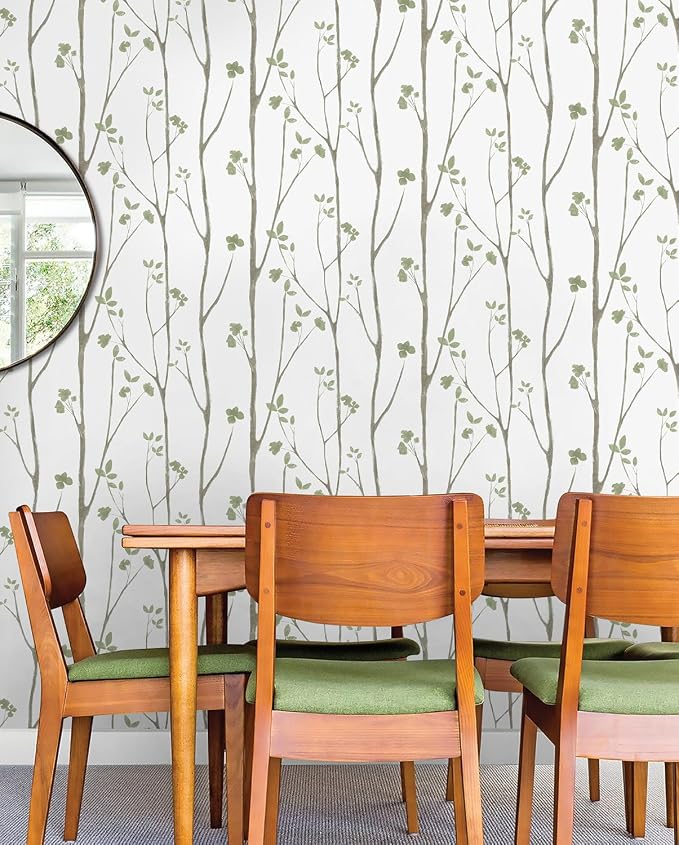 Timeet Floral Wallpaper Peel and Stick Green Leaf Contact Paper Boho Flower Wall Paper Self Adhesive Removable Decoral Bedroom Living Room Walls 16"x118"