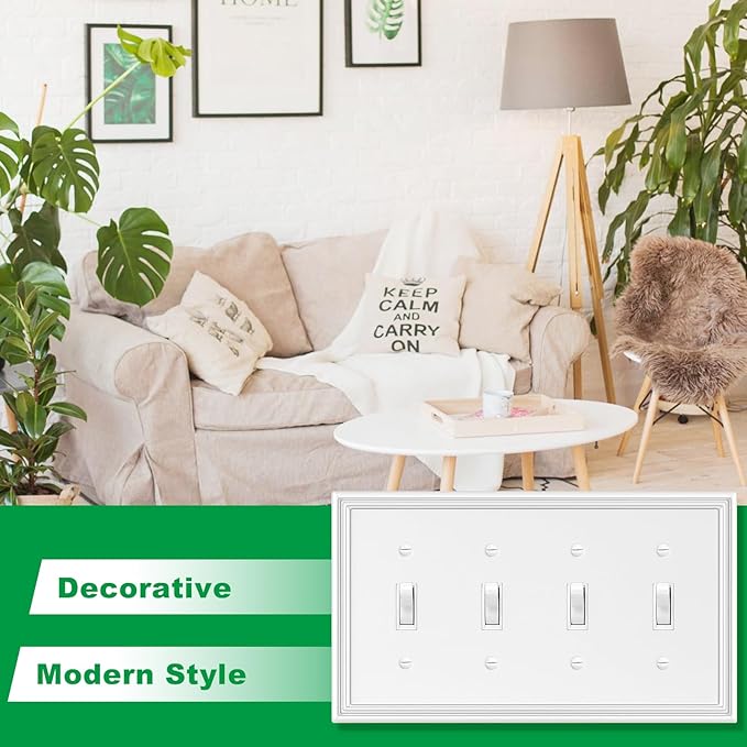Decorative Wall Plate Light Switch Cover Decorator Outlet Covers Rocker Switch Plates Bamboo Fiber Material Wall Plates for Kitchen Bathroom (4 Gang Quad Toggle-1 Pack)