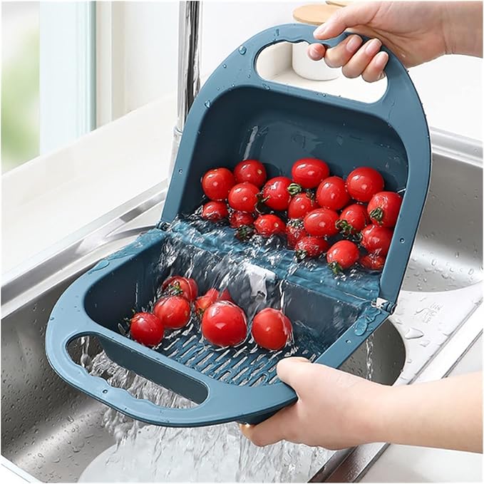Draining rack Folding Drain Basket Leaking Fruit Box Vegetable Container Drain Rack Sink with Handle Storage Baskets Tools Kitchen Accessories Sink Strainer Basket(B)