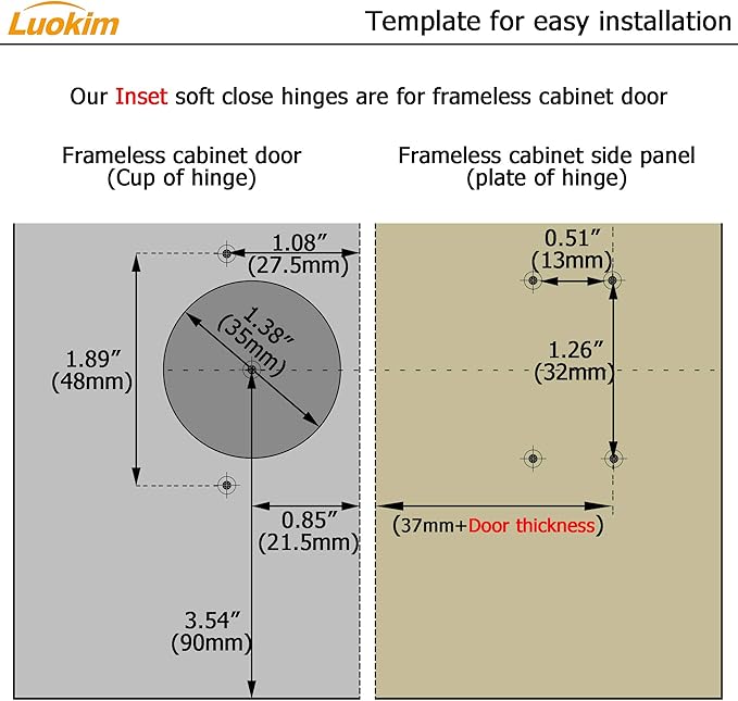 40pcs Inset Cabinet Hinge Frameless Concealed Door Hinges European Soft Closing Four-Hole Mounting Plate Hinges Nickel Plated Finish