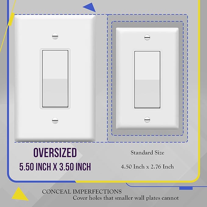 ENERLITES Decorator Light Switch or Receptacle Outlet Wall Plate, Over-Size 1-Gang 5.5" x 3.5", Unbreakable Polycarbonate Thermoplastic, UL Listed, 8831O-W-10PCS, White (10 Pack)