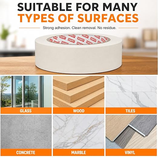 SWRT Masking Tape 0.75 inch x 55 Yards x 10 Rolls (550 Total Yards), Adhesive Painting Tape Bulk for General Purpose Beige White Color for Painting, Crafting, School Stationery, Arts, Home Use etc