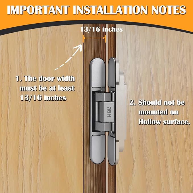 HBL' 2 Pack Hidden Door Hinges, 6 Inch Silver Heavy Duty Hidden Hinges for Secret Doors, 3-Way Adjustable to Bulid Conceal Bookcase Door