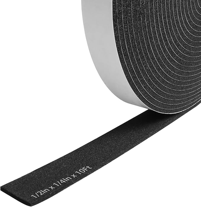 Storystore Weather Stripping Door Seal Strip, 1/2In x 1/4In x 10FT Self Adhesive Foam Tape for Door Window Insulation Soundproofing Weatherstrip, High Density Foam Seal for Doors Windows Furniture