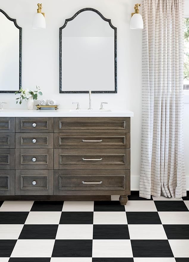 FloorPops x Chris Loves Julia 12-in by 12-in Lawrence Black Peel and Stick Floor Tiles, FP5059