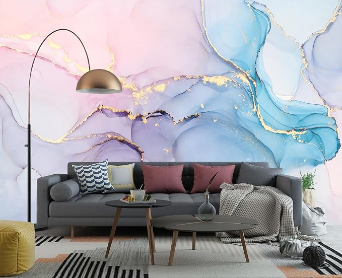 YIHWM-Peel and Stick Coloured Marbled Wallpaper Gold Abstraction wall Mural | Tear-resistant,with a substantial feel;Will not be damaged during repositioning.Bathroom,Bedroom wallpaper.S-80"x58"