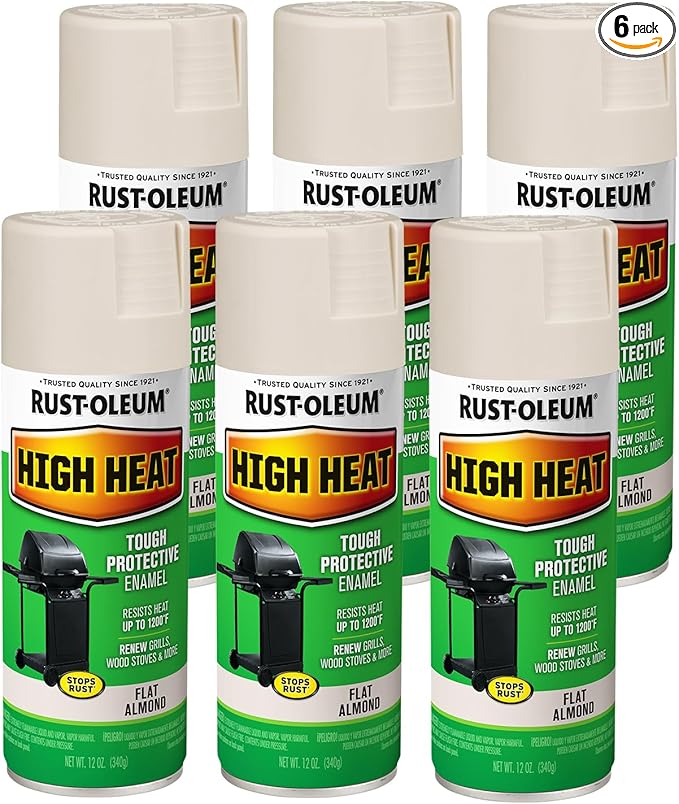 Rust-Oleum 7750830-6PK High Heat Enamel Spray Paint, 12 oz, Almond, 6 Pack