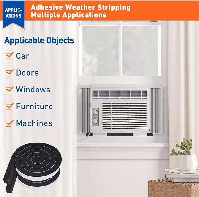 MAGZO Weather Stripping Door Seal 1 Inch W X 1 Inch T X 26 Ft Total Length, Strong Adhesion and High Resilience Air Conditioner Foam Insulation (6.5ft x 4 Rolls)