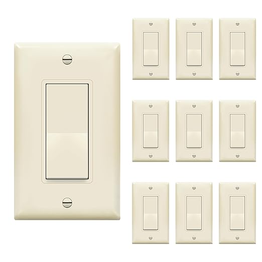 ENERLITES Decorator On/Off Paddle Switch with Wall Plates, Single Pole, 3 Wire, Grounding Screw, Residential Grade, 15A 120V/277V, UL Listed, 91150-LAWP