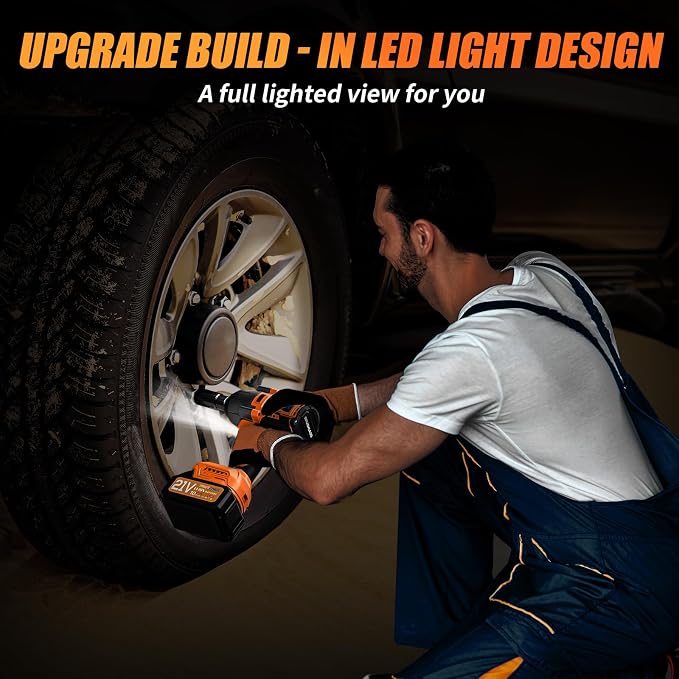 Cordless Impact Wrench, 900Ft-lbs (1200N.m) 1/2" Brushless Impact Gun, 21V High Torque Power Impact Driver, 2x4.0Ah Batteries Electric ImpactMotor Variable Speeds for Car/Pickup Truck/Mower