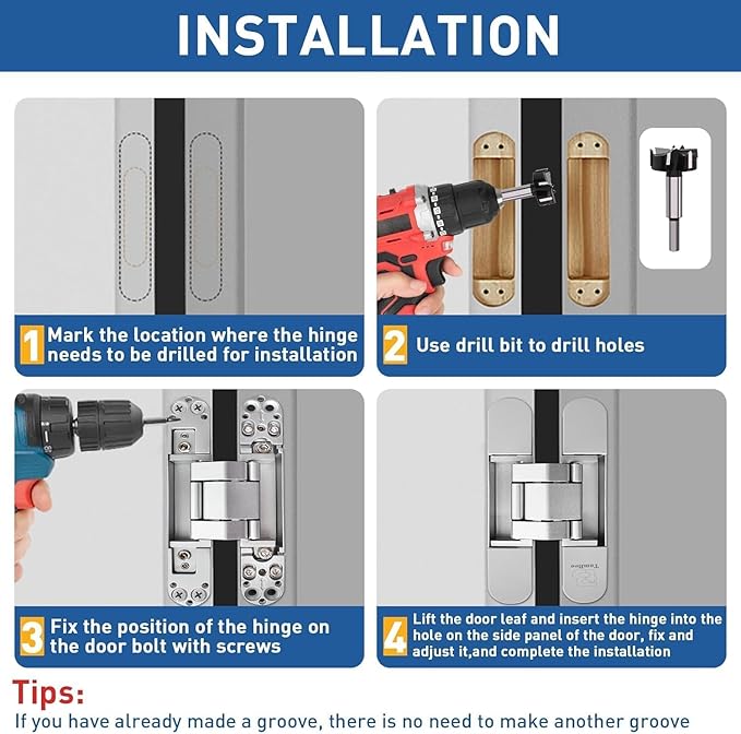 TamBee Outswing Hidden Door Hinges for Secret Door Secret Door Hinges Concealed Door Hinge Hidden Hinges for Secret Door 3 Way Adjustable 6inch 2PCs