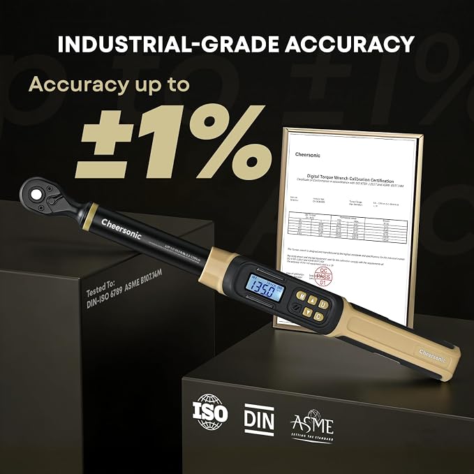 Digital Torque Wrench 3/8 Drive, 5.0-99.6 ft·lb (6.8-135N.m) | ±1% Accuracy Electronic Torque Wrench with Buzzer and LED Heavy Duty Torque Wrench Set with Socket for Car Repair